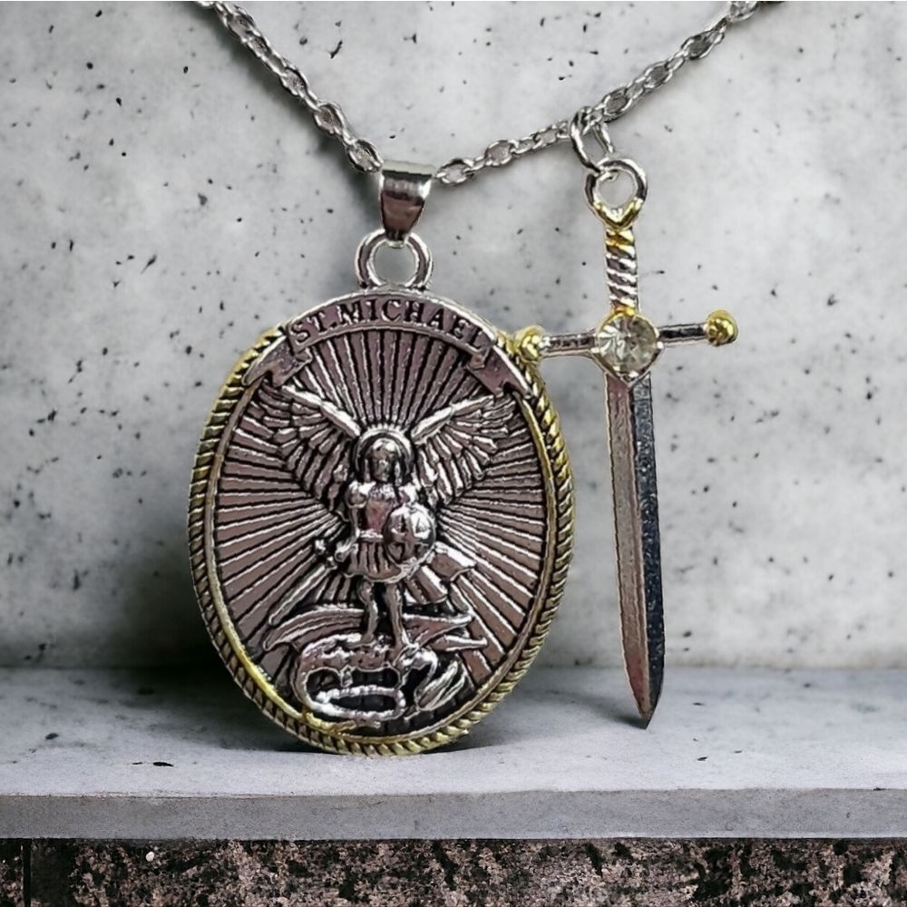 St Michael Archangel Necklace Sword Ephesians 6:10 Armor of God Christian Saint